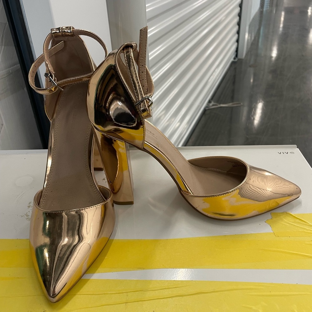 ASOS closed toe, rose gold block heel pumps